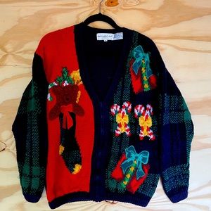 Vintage 1993 Eagles Eye Christmas Gift Bear And Boxes Cardigan Sweater L